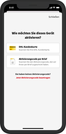 Screenshot Aktivierung via DHL Kundenkarte